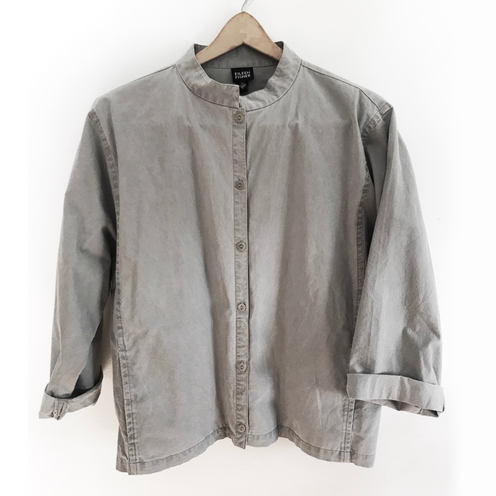 Eileen Fisher Cotton Shirt Jacket Grey Gray Sz L